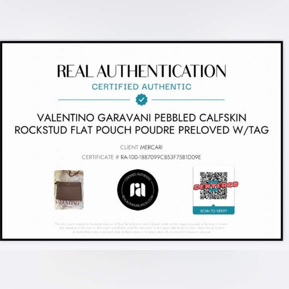VALENTINO GARAVANI Pebbled Calfskin Rockstud Flat Pouch Poudre- Preloved w/COA - Picture 11 of 11